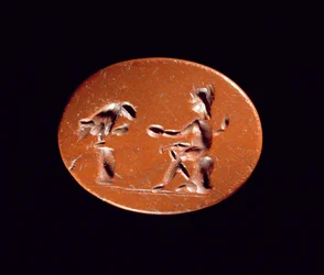 Intaglio zeigt Ganymed, der den Adler füttert, von der römischen Stätte in Newstead, Melrose